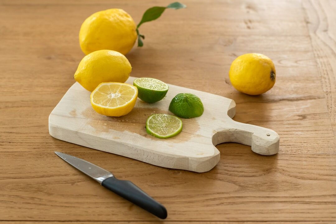 sharp kitchen knife on cutting board